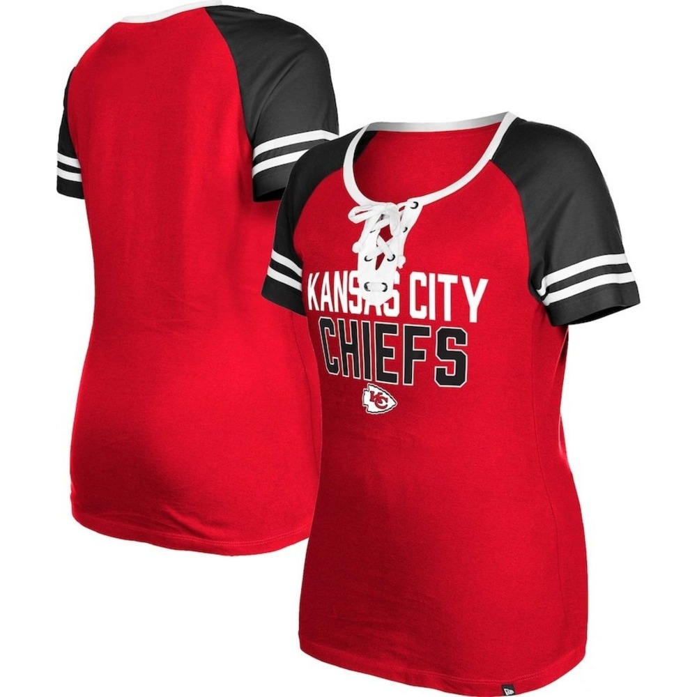 Women's Kansas City Chiefs New Era Red Raglan Lace-Up T-Shirt Sz‎ Small $38 - Picture 2 of 5